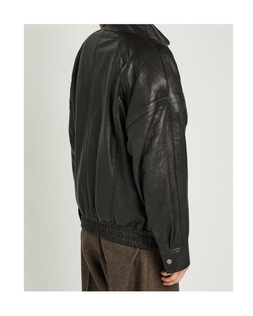 Saint Laurent Black Double-Breasted Grained Leather Jacket