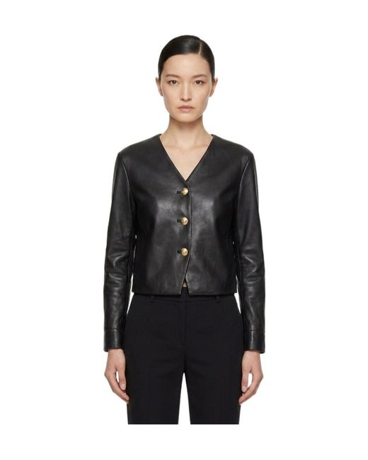 Marissa Chiara Black V-Neck Leather Jacket