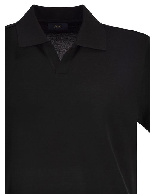 Herno Black Skipper Open-Neck Polo Shirt for men