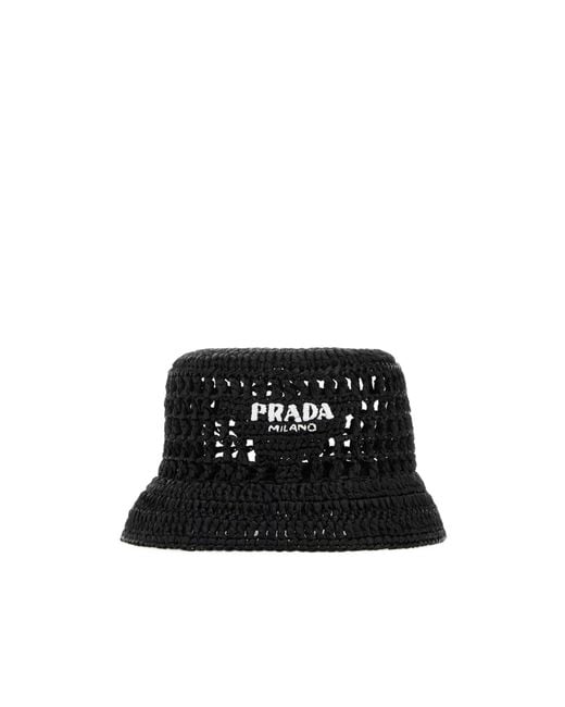 Prada Black Logo Detailed Interwoven Bucket Hat