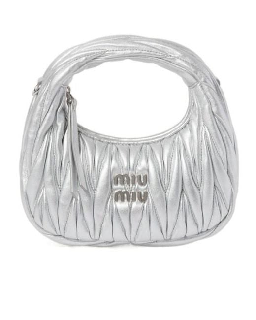 Miu Miu Gray Miu Wander Matelassé Nappa Leather Hobo Mini-Bag