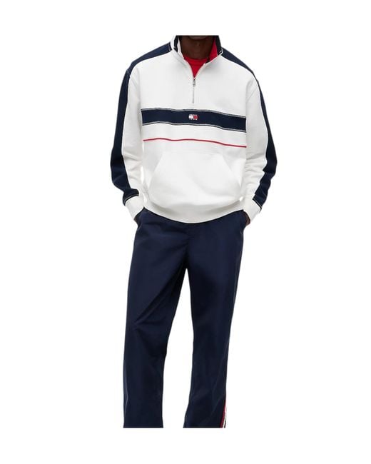 Tommy Hilfiger Blue Colour-Blocked Quarter-Zip Relaxed Sweatshirt for men