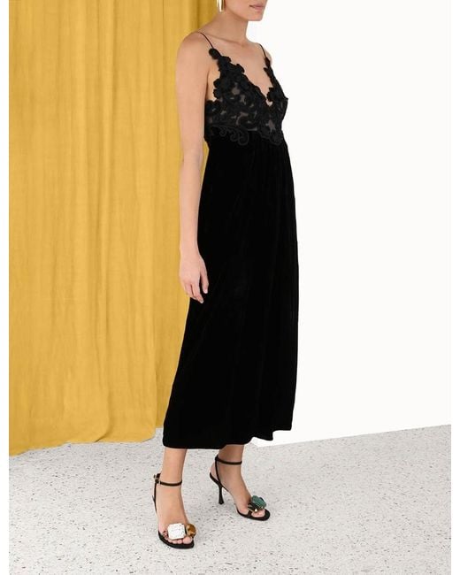 Zimmermann Black Floral-Embellished Velvet A-Line Dress
