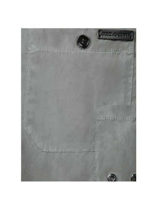 Dolce & Gabbana Gray Logo Patch Cruved Hem Shirt for men