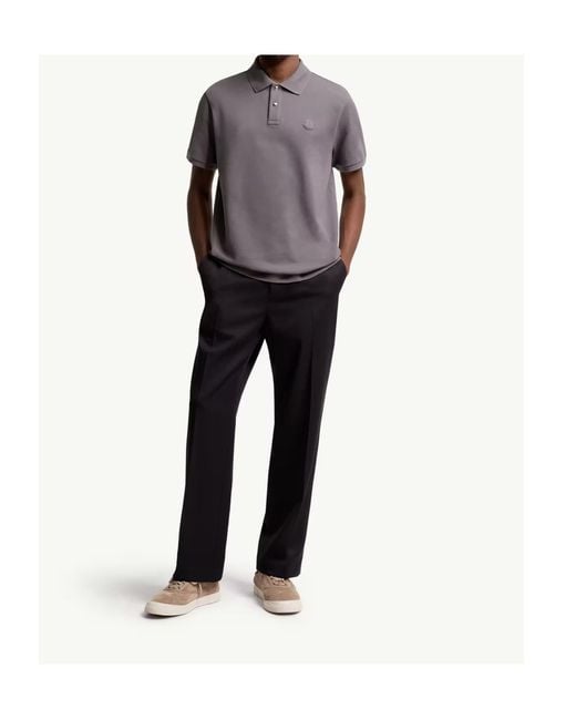 Moncler Gray Logo Patch Short-Sleeved Polo Shirt for men