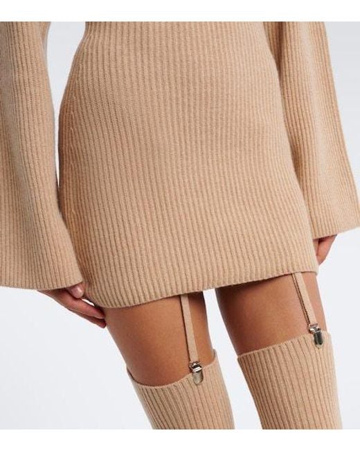 AYA MUSE Natural Cursa Ribbed-Knit Wool Mini Dress And Leggings Set