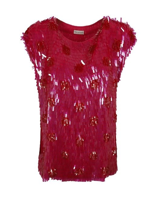 Dries Van Noten Red Sequin Embellished Sleeveless Top