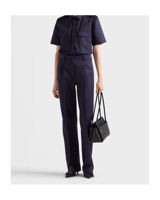 Prada Blue Pleated Straight-Leg Pants