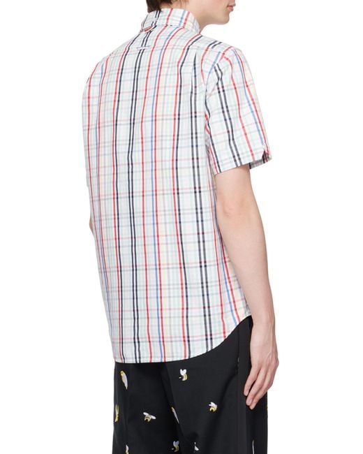Thom Browne White Checkered Short-Sleeve Shirt for men