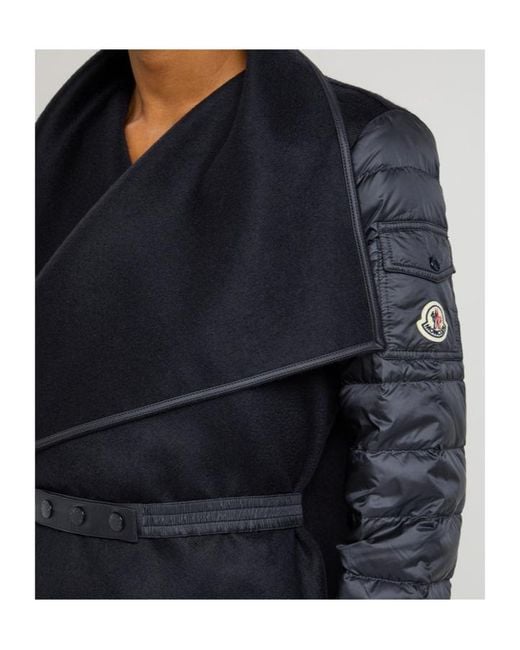 Moncler Blue Quilted Wool Cape Coat