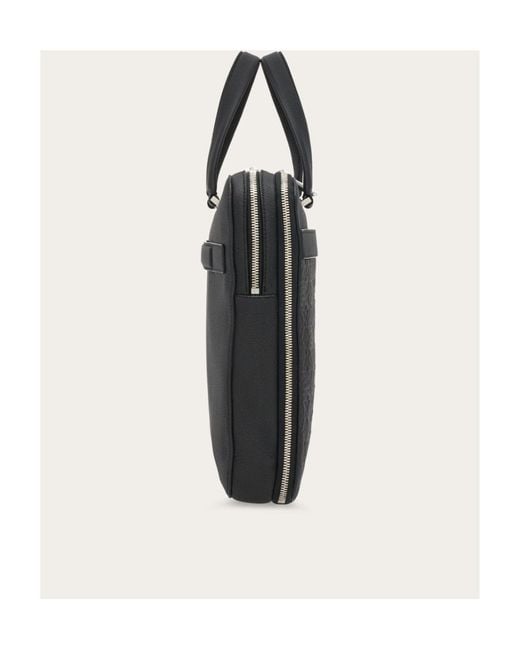 Ferragamo Black Embossed Briefcase for men