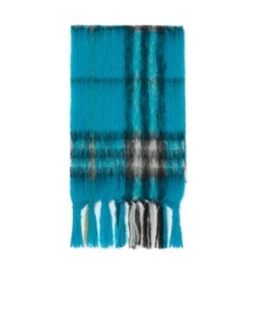 Burberry Blue Checked Fringed-Edge Scarf
