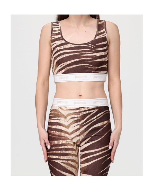 Just Cavalli Natural Print Sleeveless Crop Top
