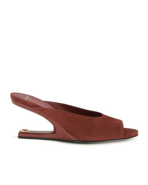 Balmain Brown Open-Toe Wedge Heeled Sandals
