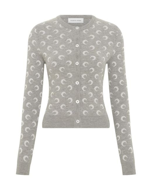 MARINE SERRE Gray Moon-Jacquard Cardigan