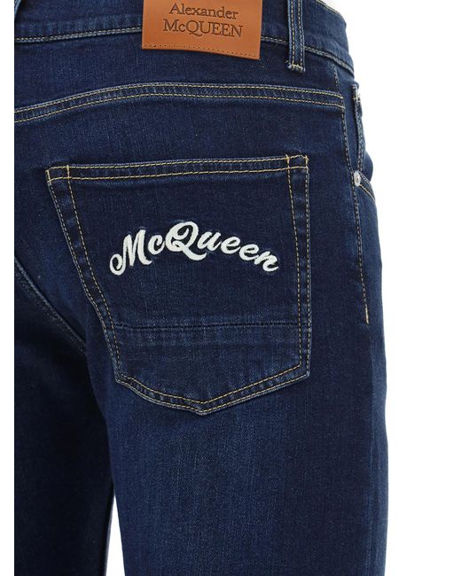 McQueen Blue Logo Skinny Jeans for men