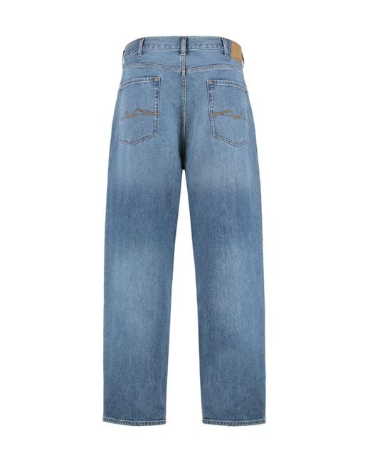 7 For All Mankind Blue Mid-Rise Straight-Leg Jeans for men