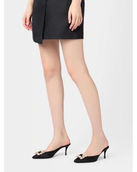 Roger Vivier Black Buckle Embellished Slip-On Mules
