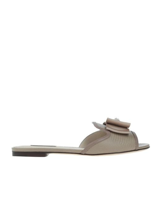 Dolce & Gabbana White Two-Tone Leather Slippers
