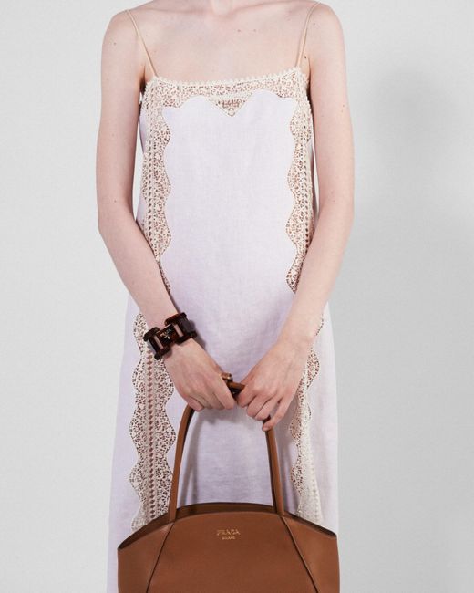 Prada White Embroidered, Lace-Trimmed Linen Dress