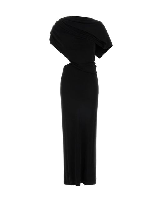 Alberta Ferretti Black Draped One-Shoulder Maxi Skirt Set