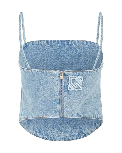 GIUSEPPE DI MORABITO Blue Rhinestone Denim Top