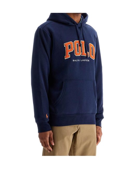 Polo Ralph Lauren Blue Logo-Flocked Drawstring Hoodie for men