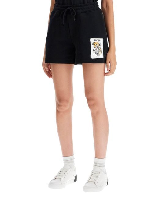 Moschino Black Teddy Printed Drawstring Track Shorts