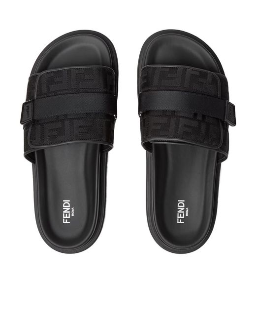 Fendi Black Chunky Monogrammed Slides for men