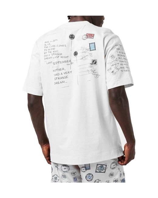 Fendi White Postcard Regular Fit T-Shirt for men