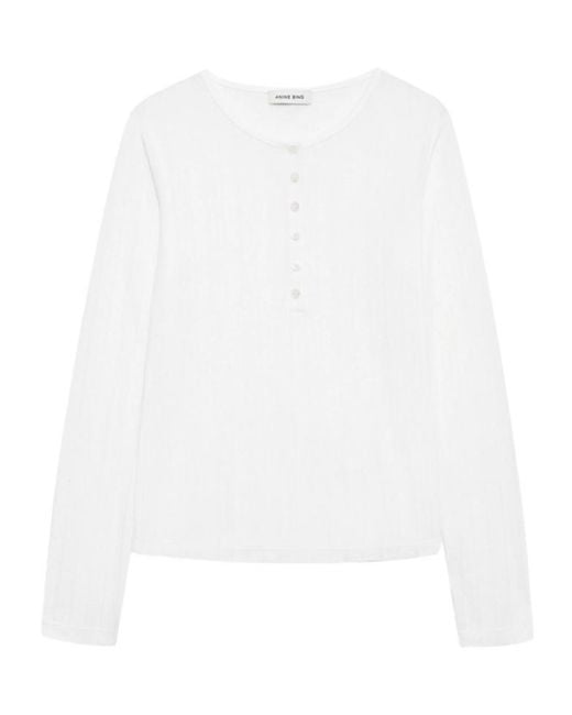 Anine Bing White Pia Long-Sleeved Ribbed T-Shirt