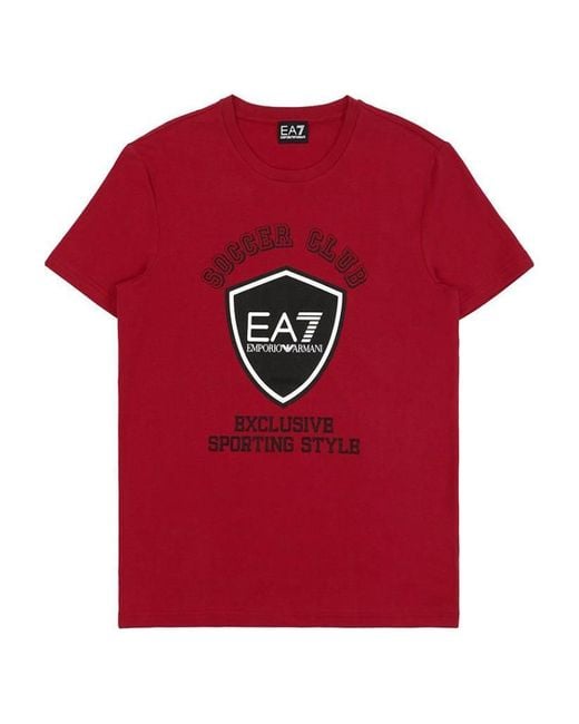 EA7 Red Round Collar Logo T-Shirt for men