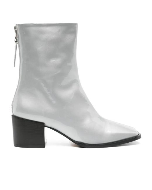 Aeyde Gray Amina Patent Leather Ankle Boots