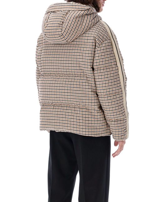 Palm Angels Gray Micro Check Hooded Puffer Jacket for men
