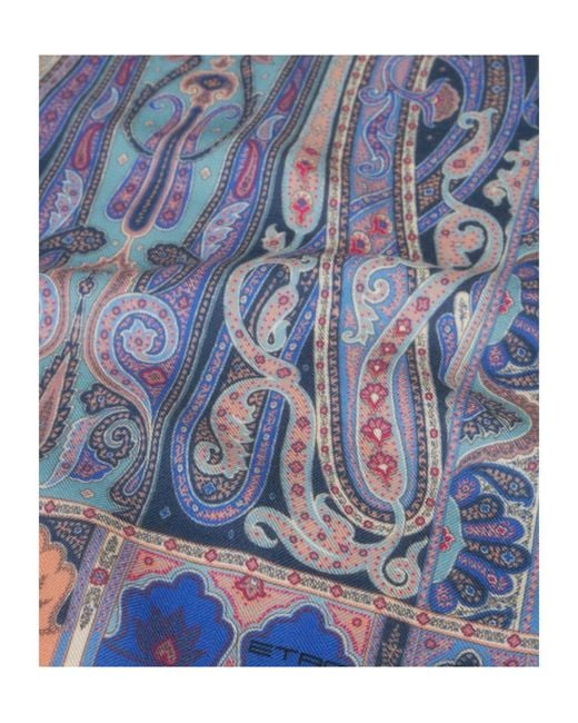 Etro Blue Fringed Paisley Scarf