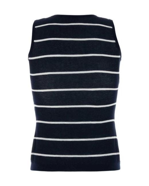 Balenciaga Blue Striped Logo-Embroidered Tank Top