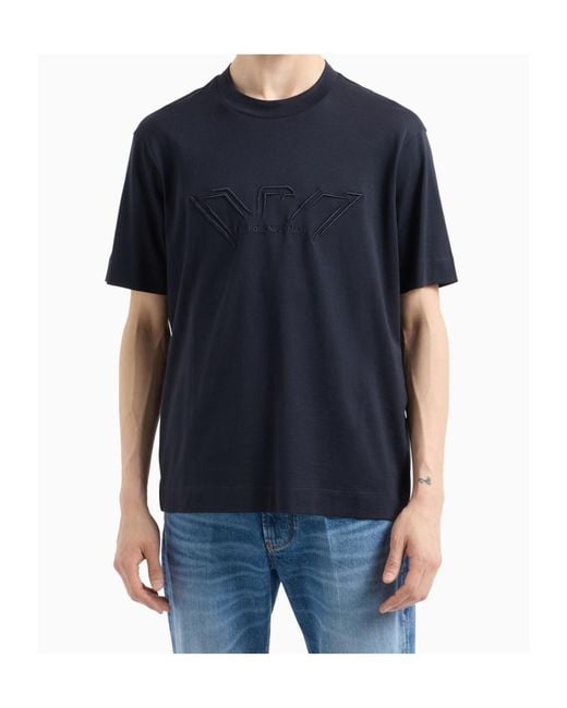 Emporio Armani Blue Logo-Raised Jersey T-Shirt for men