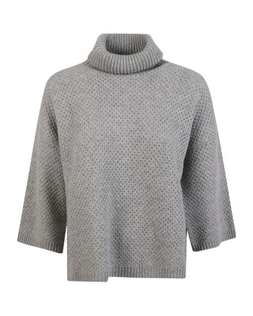 Fabiana Filippi Gray Turtleneck Waffle-Knit Sweater