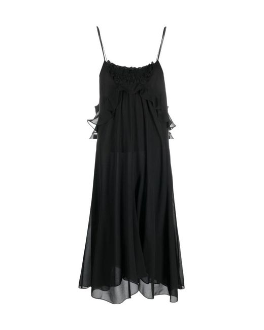 Isabel Marant Black Ruffle-Trim Silk Dress