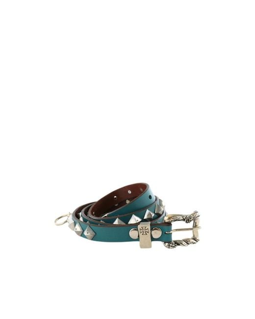 Enfants Riches Deprimes Blue Pyramid-Studded Engraved-Buckle Belt for men