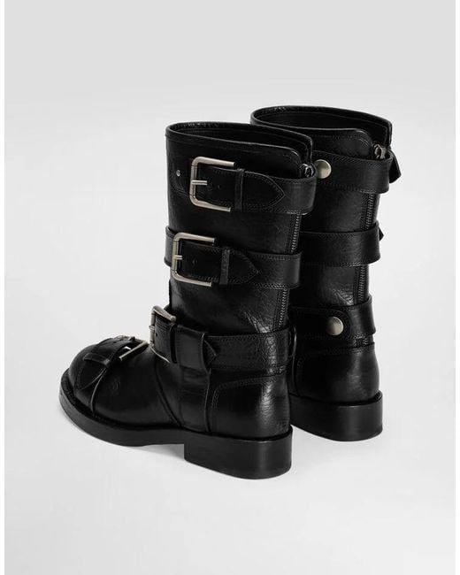 Dolce & Gabbana Black Buckle Detailed Biker Boots
