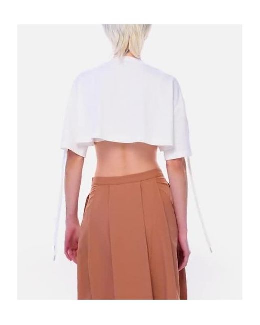 Pinko White Lace-Up Cropped T-Shirt