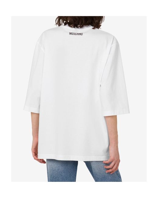 Moschino White Goose Printed Oversized T-Shirt