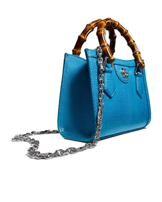Gucci Blue Diana Lizard Small Tote Bag