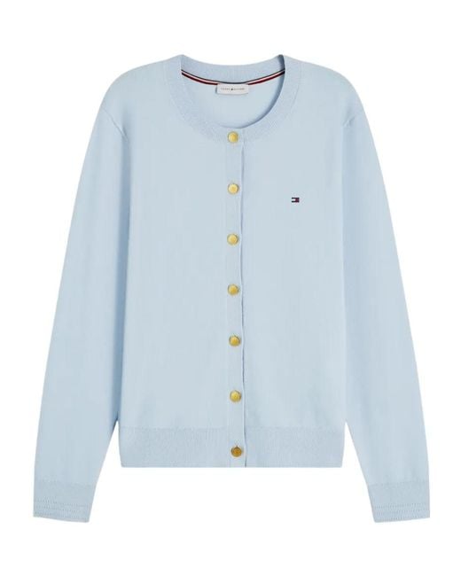 Tommy Hilfiger Blue Logo-Embroidered Button-Up Cardigan
