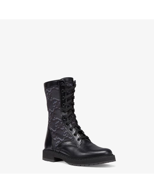 Fendi Black Logo-Debossed Combat Boots