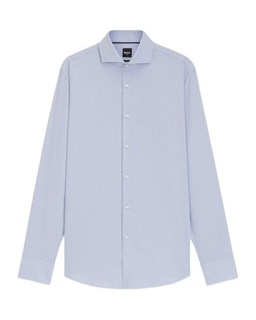 Boss Blue Pointed-Collar Cotton Shirt for men