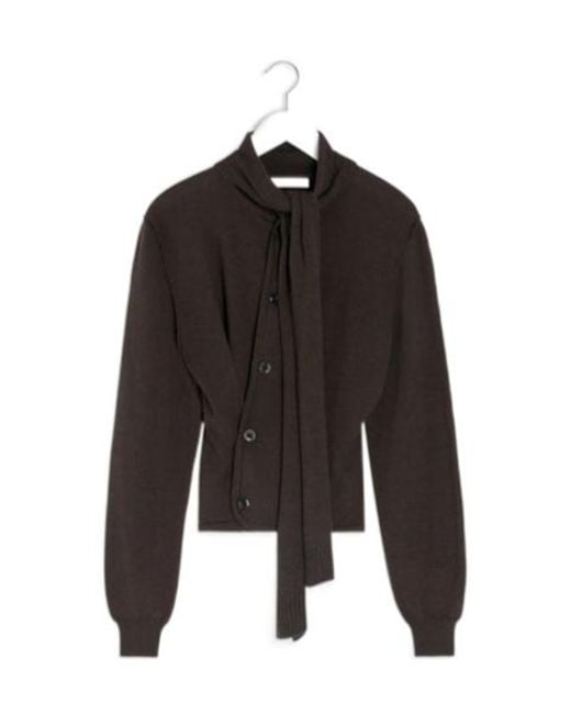 Lemaire Black Tie-Neck Button-Detail Top