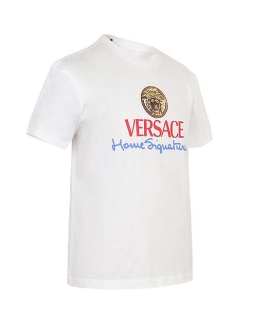 Versace White Home Signature Logo Print T-Shirt for men