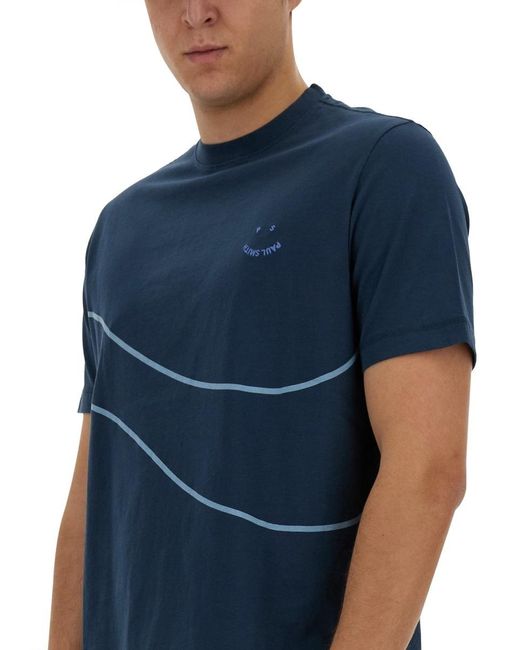 Paul Smith Blue Ps Paul Smith Logo Detailed Crewneck T-Shirt for men